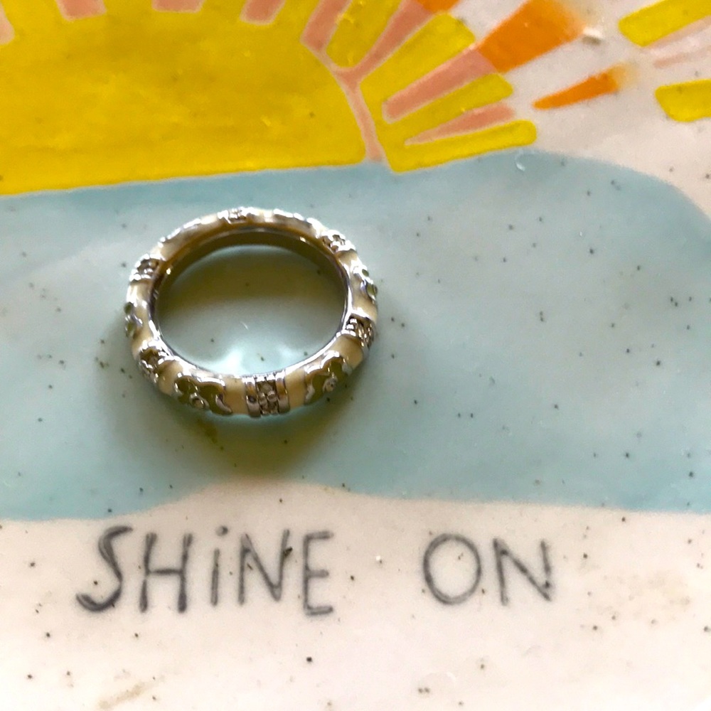 White Enamel & Rhinestone Stackable Ring 6.5 Sexy! - image 1